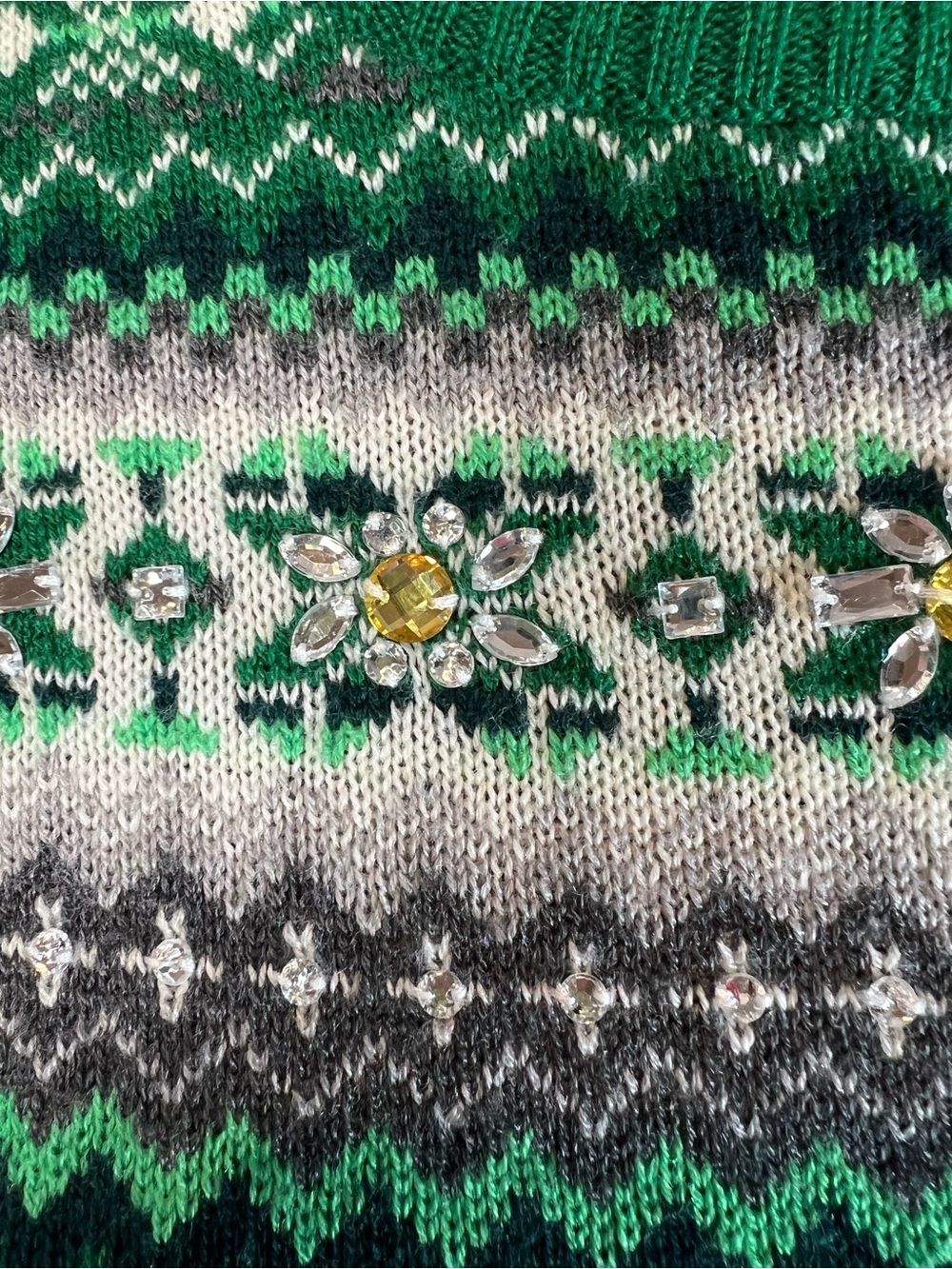 The Limited Green Fair Isle Crewneck Sweater with Rhinestone embellishments - Picture 6 of 10